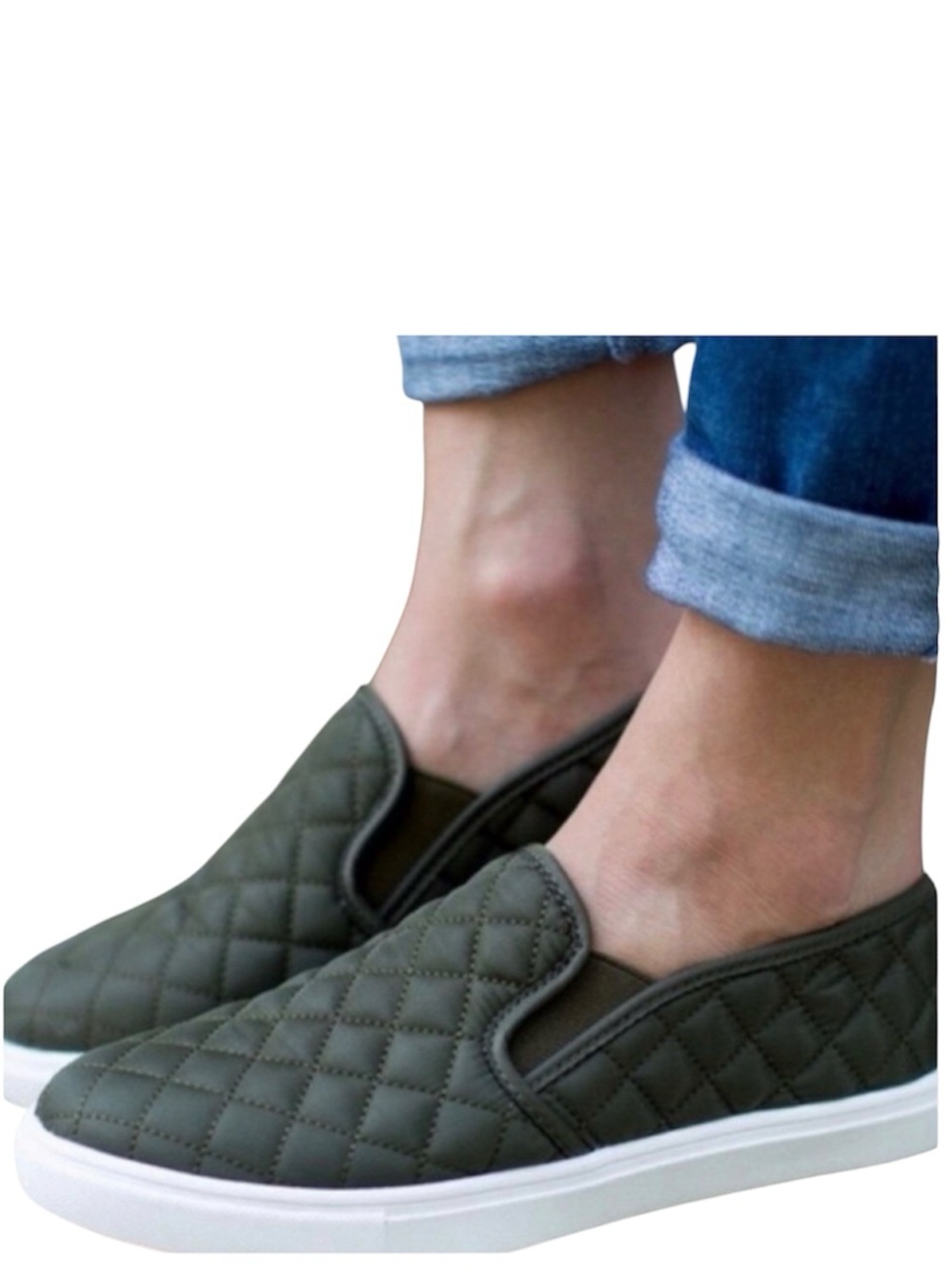 Steve Madden Slip On Sneakers Ecentrcq Quilted Olive Green Women 7